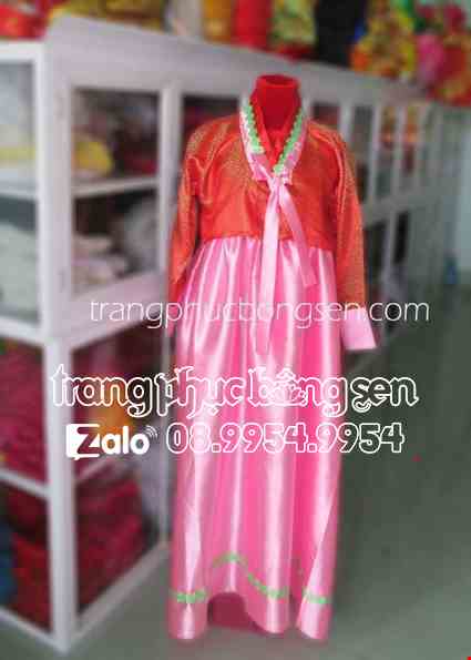 Trang phục Hanbok Hàn Quốc màu hồng - cam