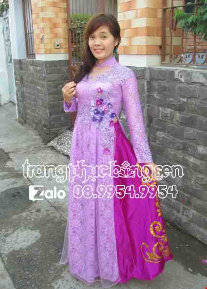 Ao dai luoi lot ren ket hoa da