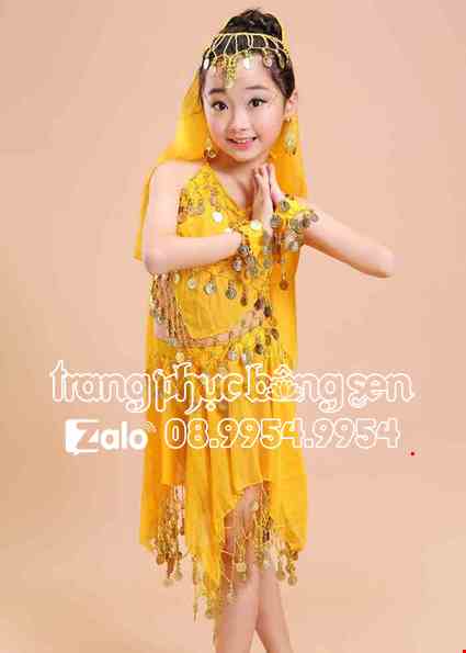 Trang phục Ấn Độ (múa bụng, belly dance) trẻ em yếm, váy vàng