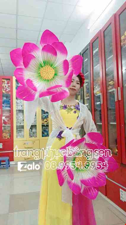 Cho thue Trang phục đầm múa tứ thân vàng hồng