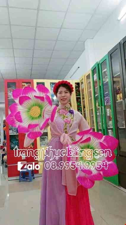Cho thue Trang phục đầm múa tứ thân hoa tím 3D