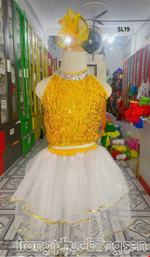 áo váy múa kim sa trẻ em vàng