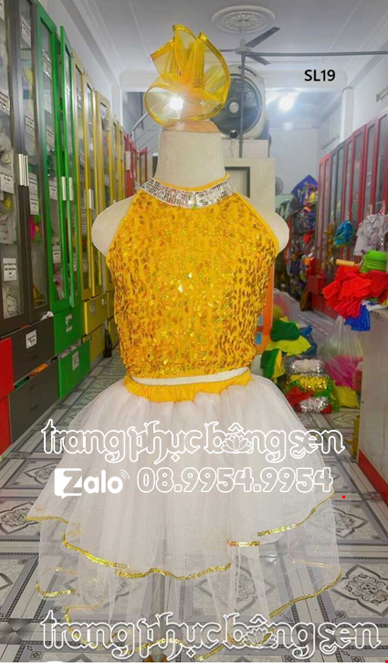 áo váy múa kim sa trẻ em vàng