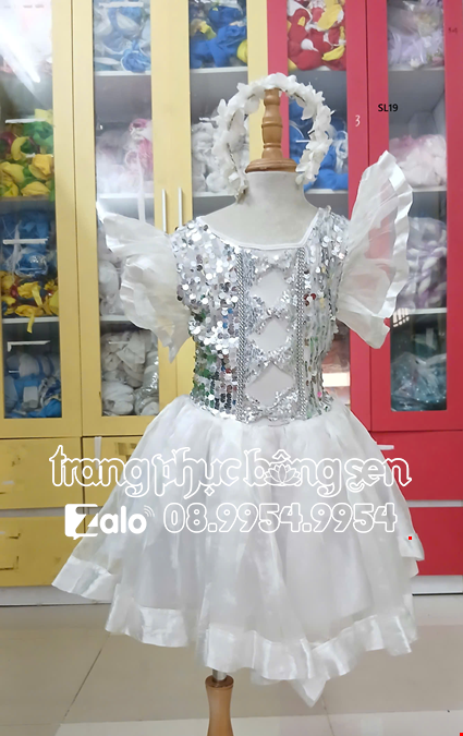 Cho thue Đầm múa trẻ em trắng
