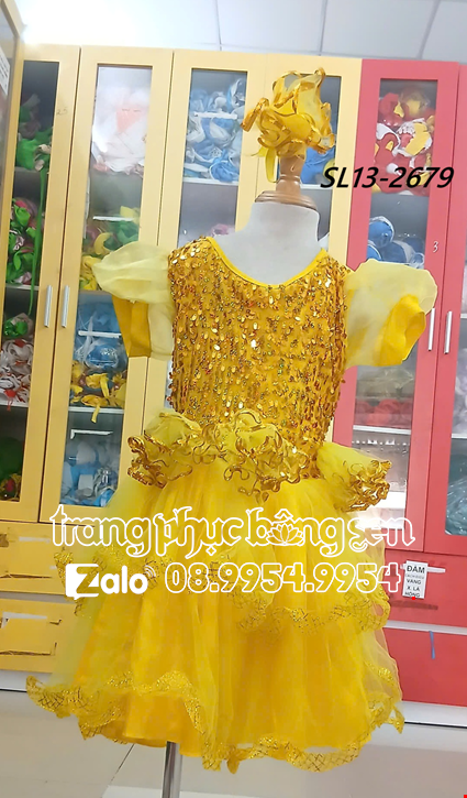 Đầm vàng kim sa trẻ em kết 4 bông