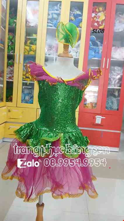 đầm múa trẻ em xanh hồng