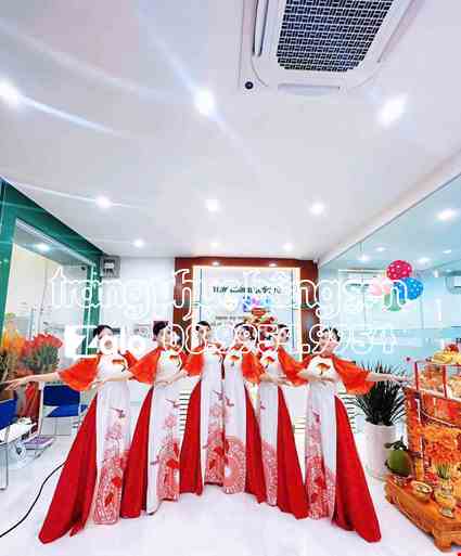 Cho thue Trang phục áo dài múa văn nghệ múa hát sử ca hoa sen trống đồng