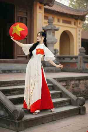 Cho thue Áo dài nữ hoa sen trống đồng múa hát sử ca