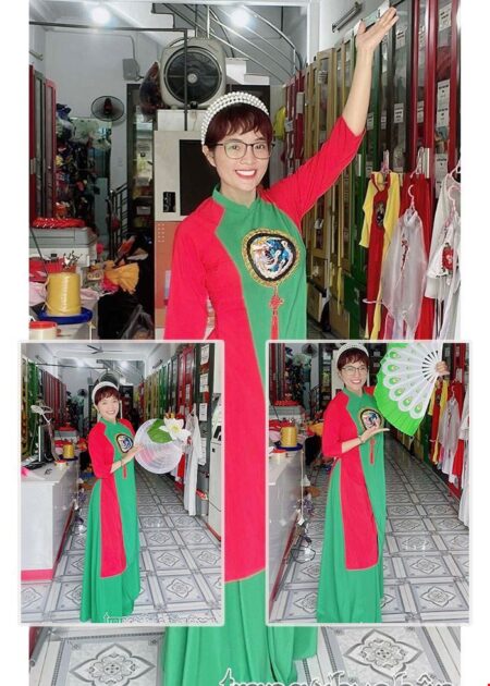 Áo dài cách tân múa hát sử ca, truyền thống xanh lá phối đỏ