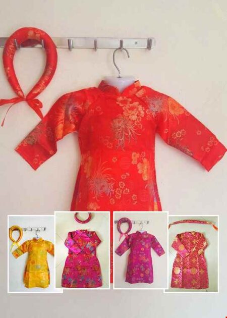 Áo dài nữ mầm non vải gấm