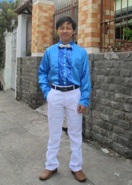 Áo sơ mi nam màu xanh biển phối kim sa