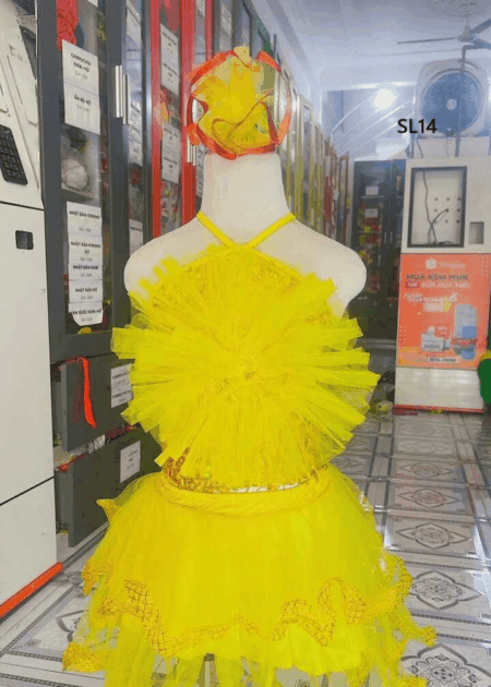 Áo váy múa trẻ em kim sa vàng bông to