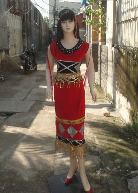 Áo Váy Tây Nguyên nhung đỏ áo phọt ngắn