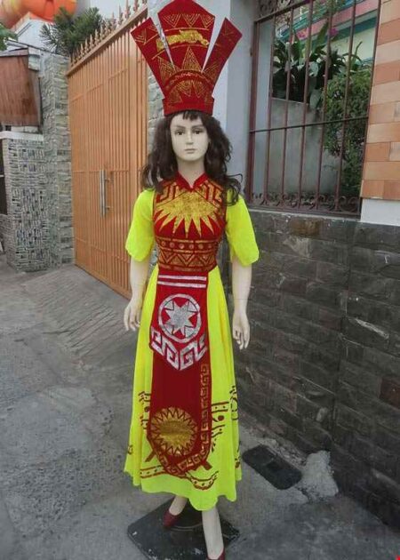 Đầm Âu Lạc thân đỏ tà vàng tay lửng