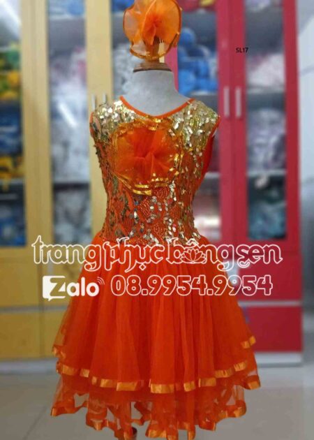 Đầm múa trẻ em cam sát nách -mầm non