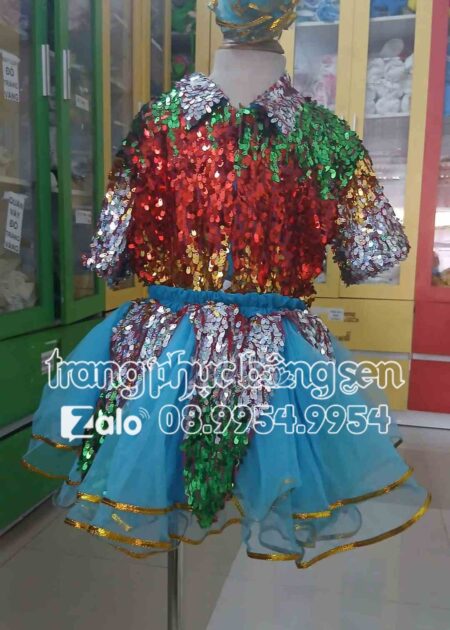 Đầm múa trẻ em kim sa xanh dương