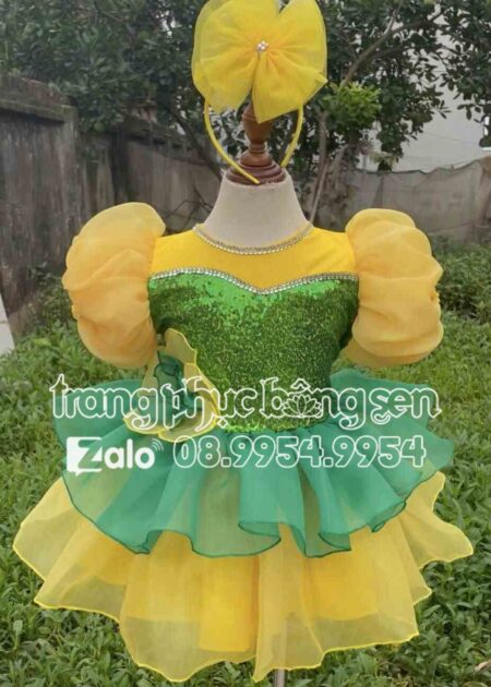 Đầm múa trẻ em màu xanh lá vàng