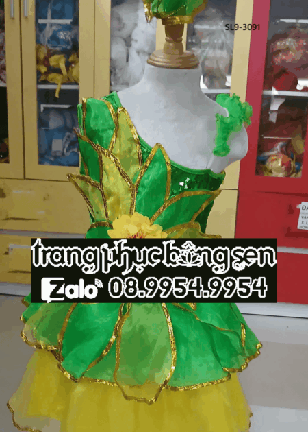 Đầm múa trẻ em xanh lá hoa mai - đầm bồng mầm non