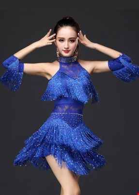 Đầm nhảy Latinh sexydance màu xanh dương