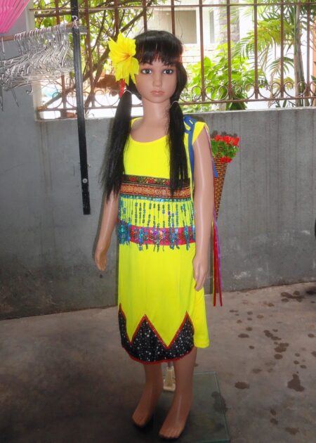 Đầm Tây Nguyên mầm non thun vàng lửa đen