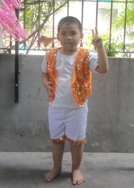 Đồ múa trẻ em nam hiện đại kim sa cam