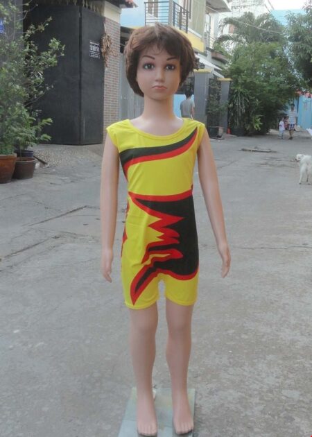 Đồ nhảy aerobic mầm non áo liền quần màu vàng lửa đỏ, đen