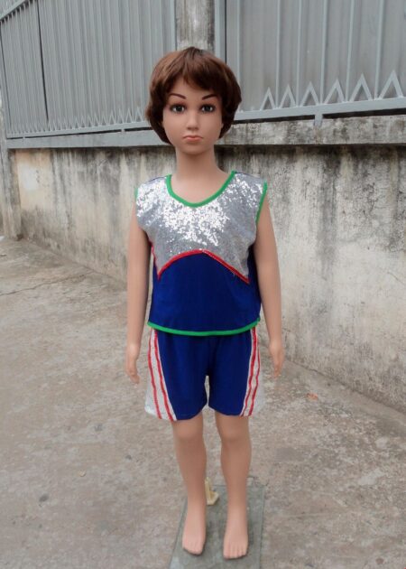 Đồ nhảy aerobic mầm non nam quần áo xanh bích phối kim sa