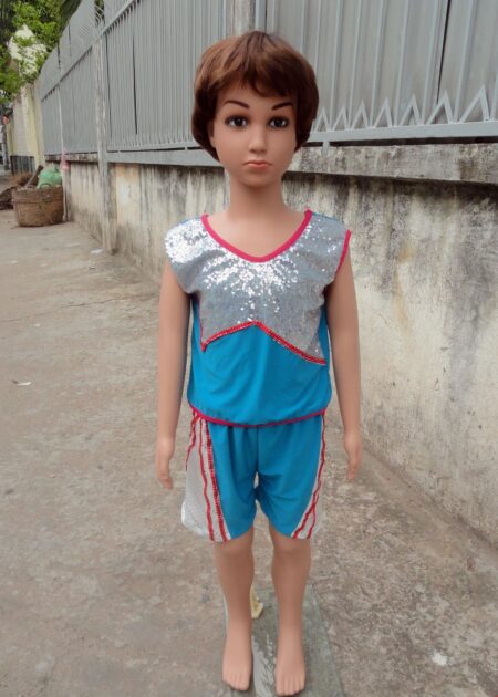 Đồ nhảy aerobic mầm non nam quần áo xanh biển phối kim sa
