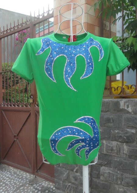 Đồ nhảy aerobic mầm non nam xanh lá vẽ lửa xanh