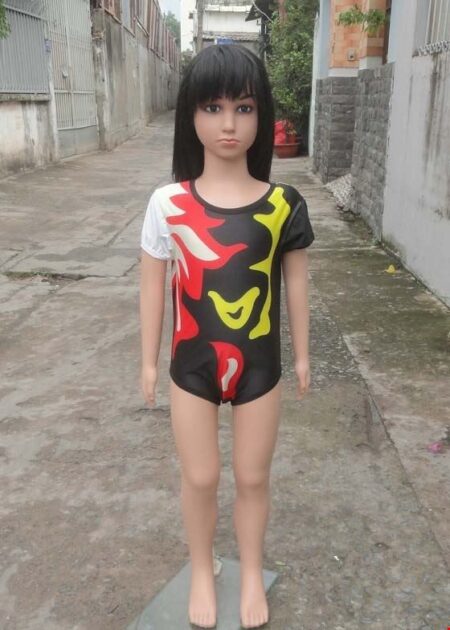 Đồ nhảy aerobic nữ mầm non đen lửa đỏ - vàng có tay