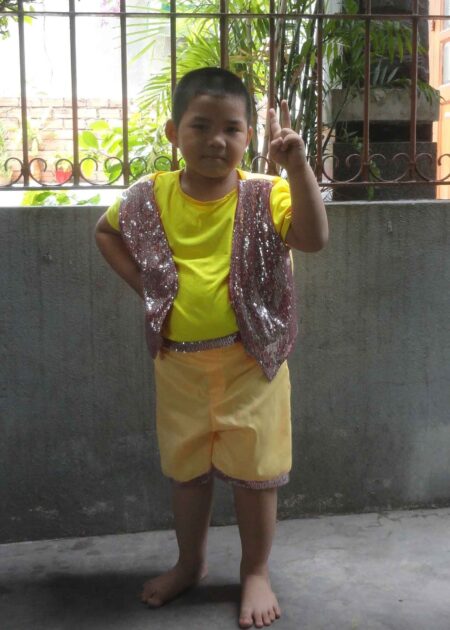 Đồ nhảy hiện đại trẻ em nam kim sa hồng