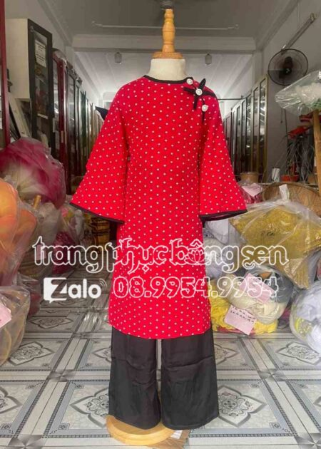 Set áo dài đỏ chấm bi/ áo dài cô ba Sài Gòn trẻ em