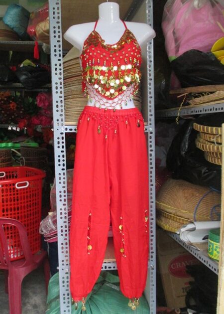 Trang phục Án Độ (múa bụng, Belly Dance) Áo yếm chuông quần đỏ