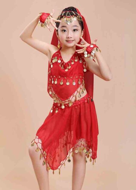 Trang phục Ấn Độ (múa bụng, belly dance) trẻ em yếm, váy đỏ