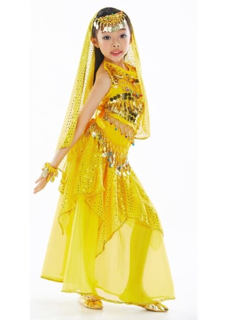 Trang phục Ấn Độ (múa bụng, belly dance) trẻ em yếm, váy kim sa vàng