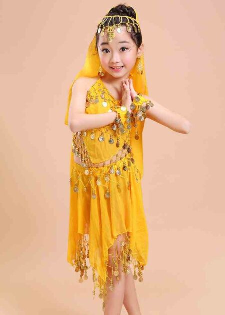 Trang phục Ấn Độ (múa bụng, belly dance) trẻ em yếm, váy vàng