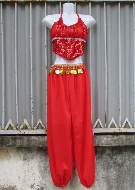 Trang phục Ấn Độ (múa bụng, belly dance) yếm kim sa quần đỏ
