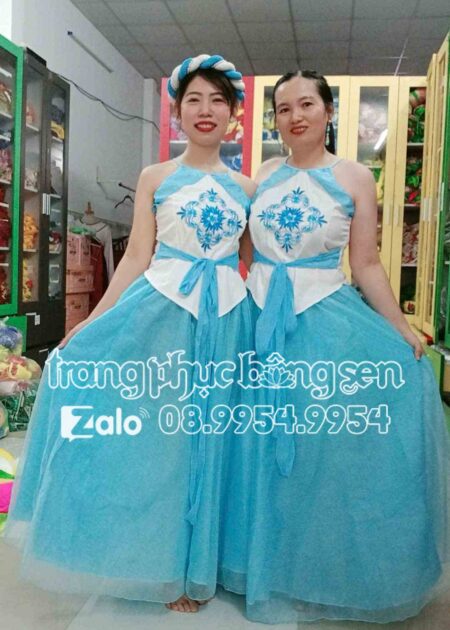Trang phục đầm múa tứ thân xanh dương