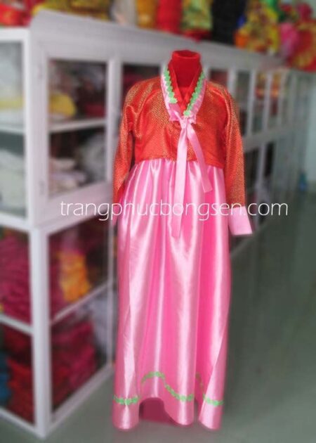 Trang phục Hanbok Hàn Quốc màu hồng - cam