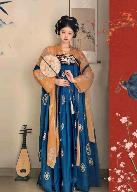 Trang phục Hằng Nga (chị Hằng) váy cúp ngực vàng xanh - copy