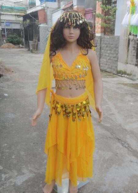 Trang phục múa bụng (belly dance) trẻ em áo váy kim sa vàng
