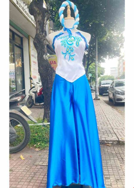 Trang phục múa hát dân gian yếm trắng vẽ quần váy xanh dương