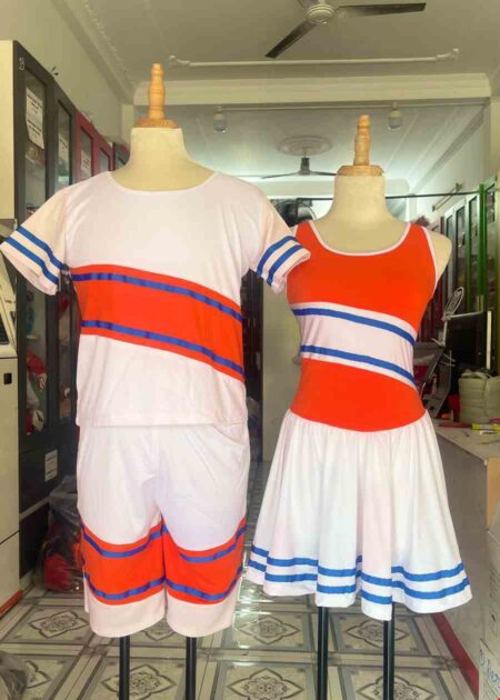 Trang phục nhảy cổ động Flashmod cam phối trắng