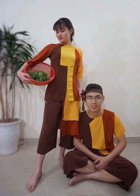 Áo bà ba đồng dao đôi vàng - nâu - cam