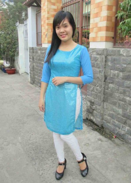 Áo dài cách tân kim sa xanh