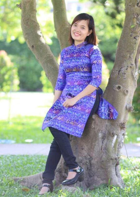 Áo dài cách tân nữ gấm đám cưới chuột màu xanh dương