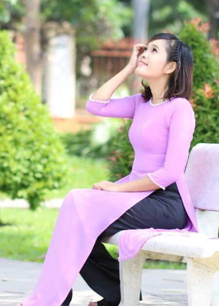 Áo dài chiffon tím cà kết ngọc