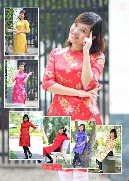 Áo dài nữ cách tân vải gấm
