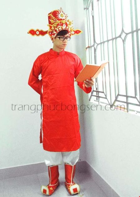 Áo dài quan văn phi trơn  màu đỏ