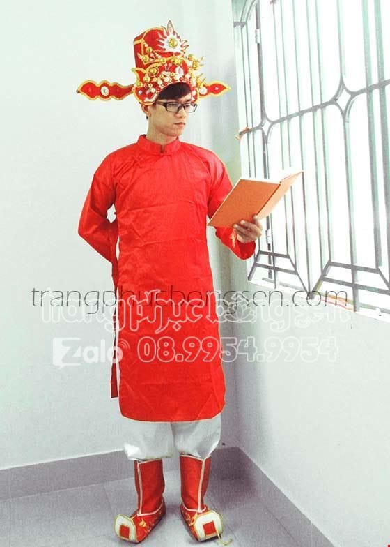 quần áo táo quân áo dài quan văn phi trơn màu đỏ